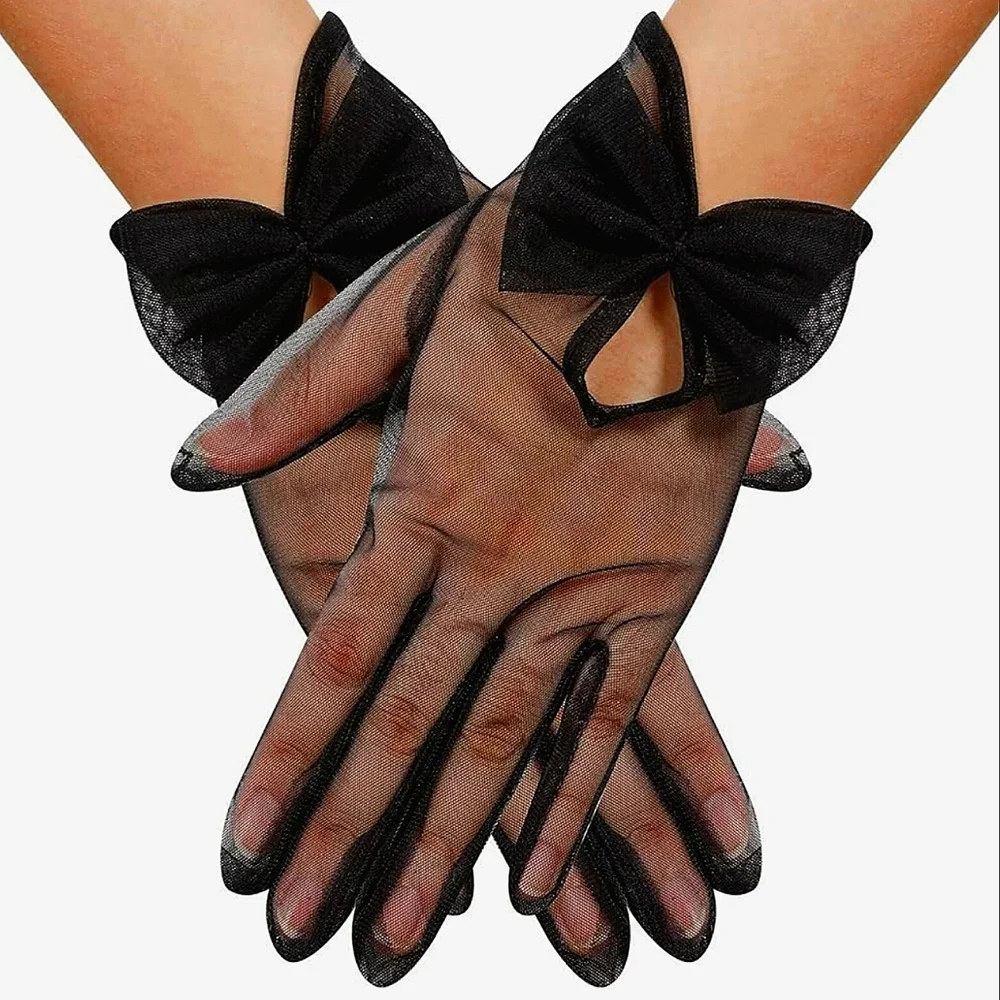 Black Gloves Gorgeous Sheer Peak-a-Boo Wrist Bow NWT